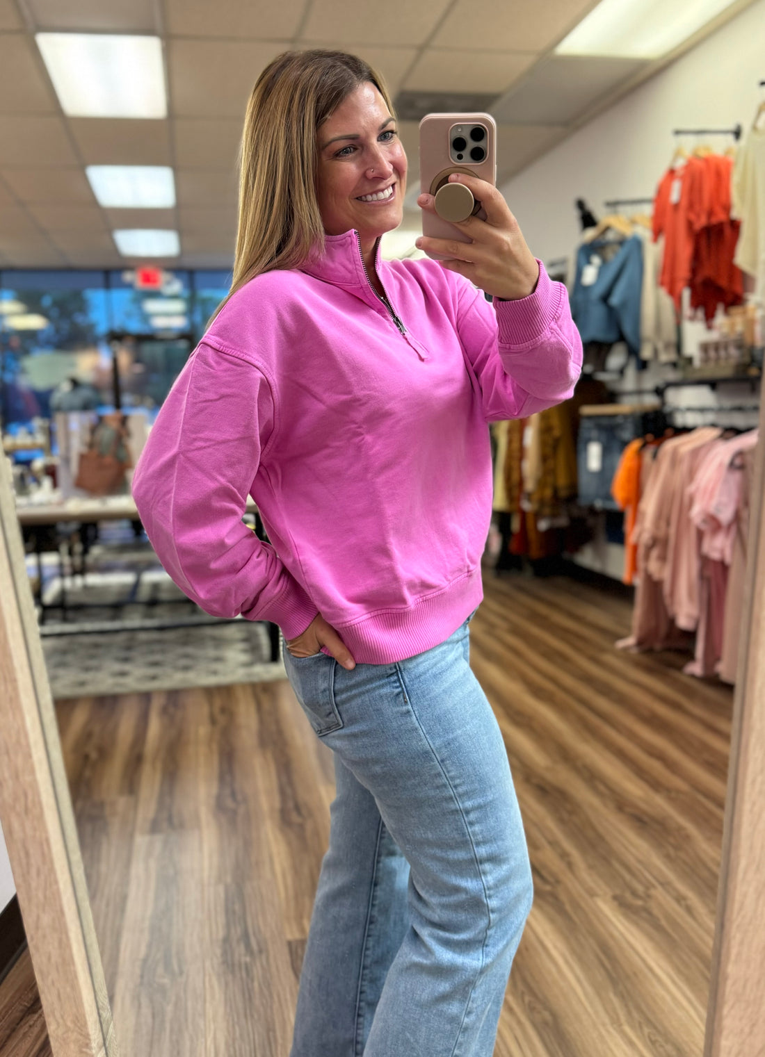 French Terry Pigment Dyed Pullover - Neon Hot Pink