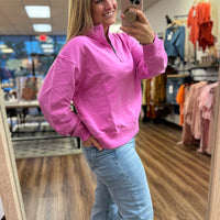 French Terry Pigment Dyed Pullover - Neon Hot Pink