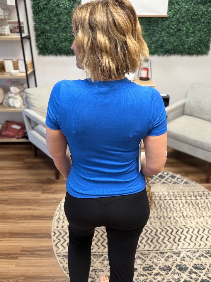 Essential Micro-Ribbed Athleisure Top - Deep Indigo