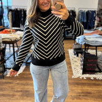 Renee - Diagonal Striped Mock Neck Sweater