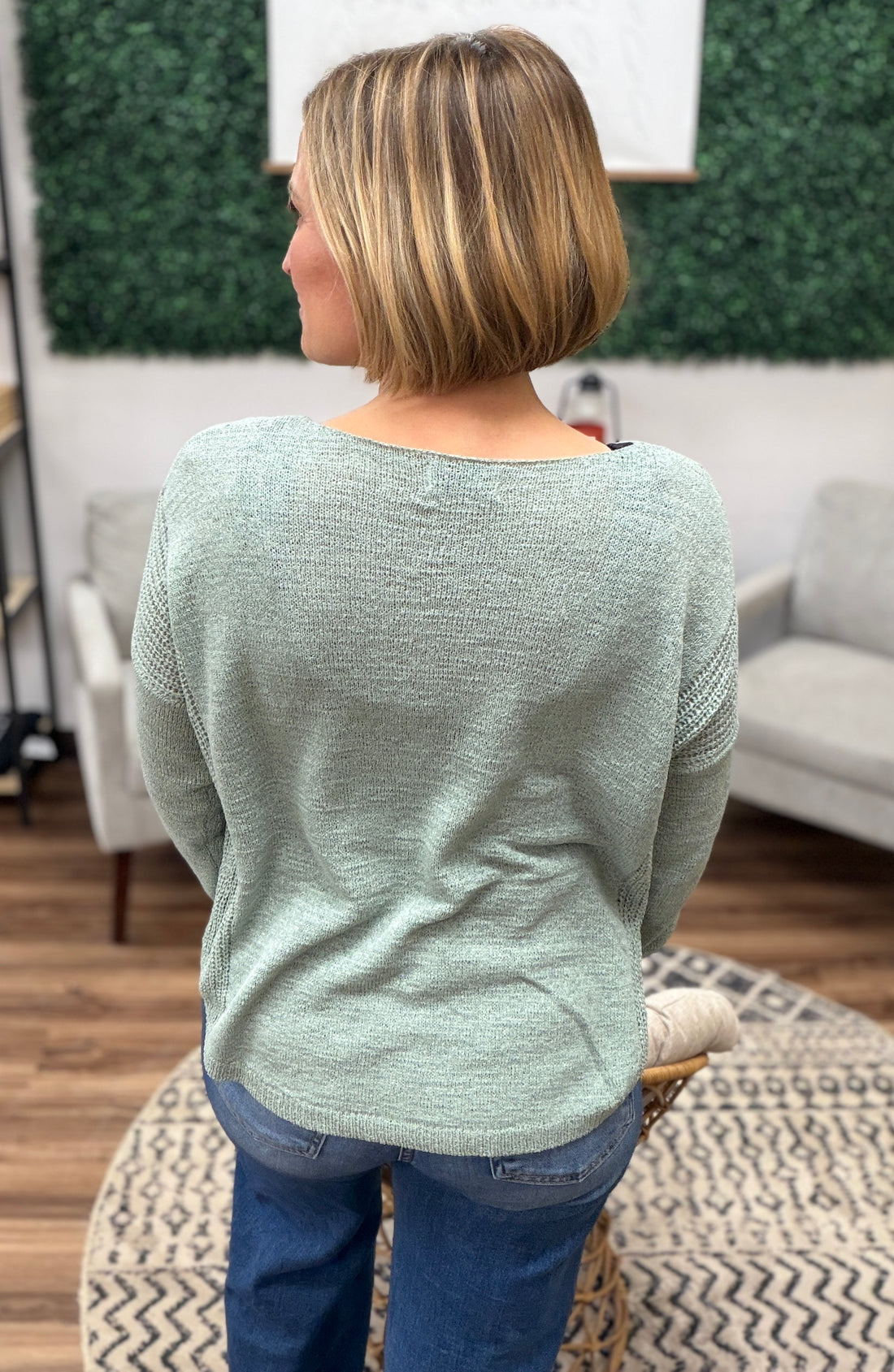Lightweight Drop Shoulder Sweater - Seafoam