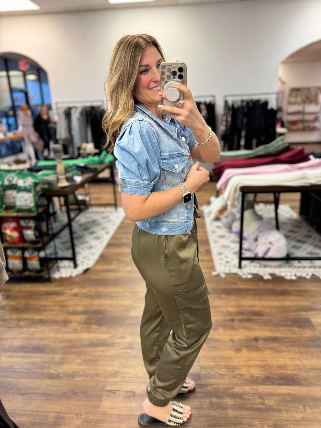 Jaclyn - Puff Sleeve Cropped Denim Jacket