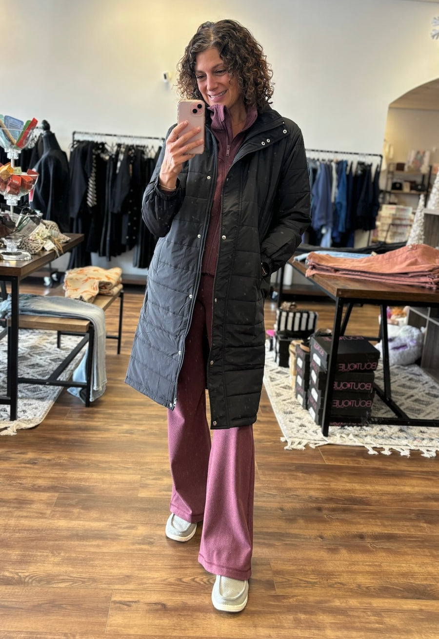 Long Puffer Vest with Hood