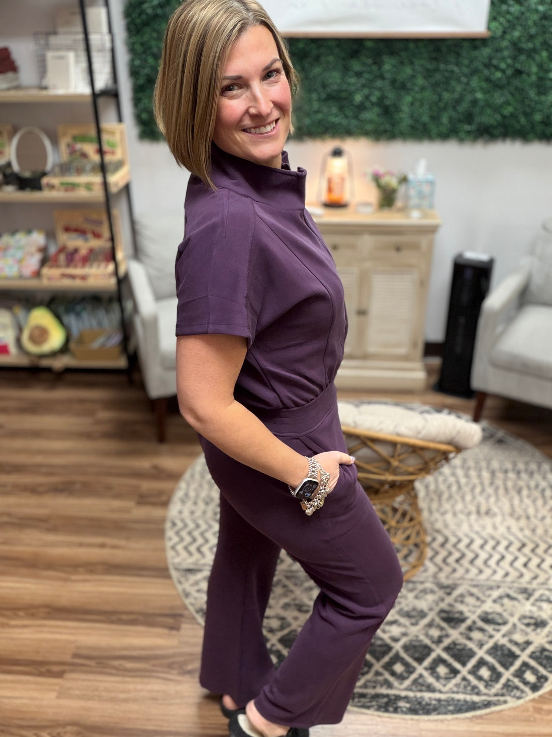 Modal Scuba Zip-Front Jumpsuit - Plum