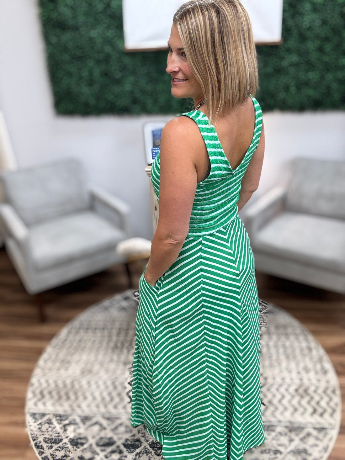 Luciana Striped Tank Dress - Green/White