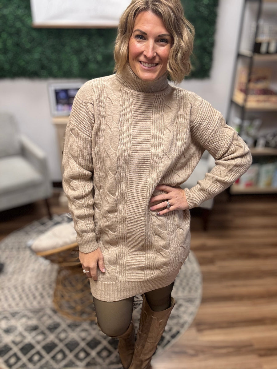 Chunky Cable Knit Sweater Dress