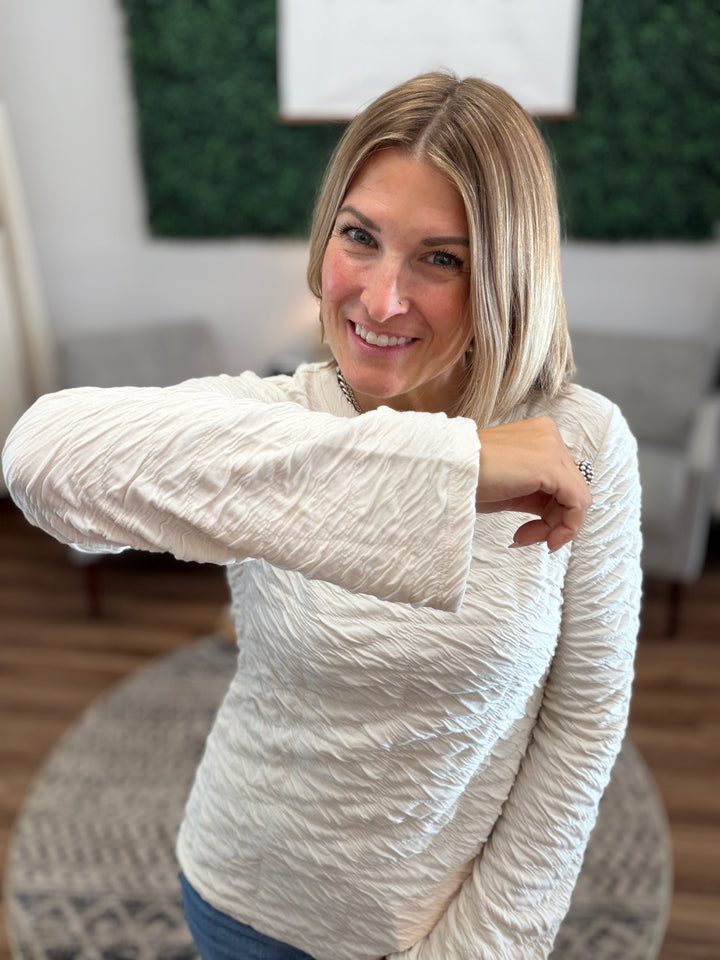 Liverpool - Long Flare Sleeve Crew Neck Knit Top - Ivory