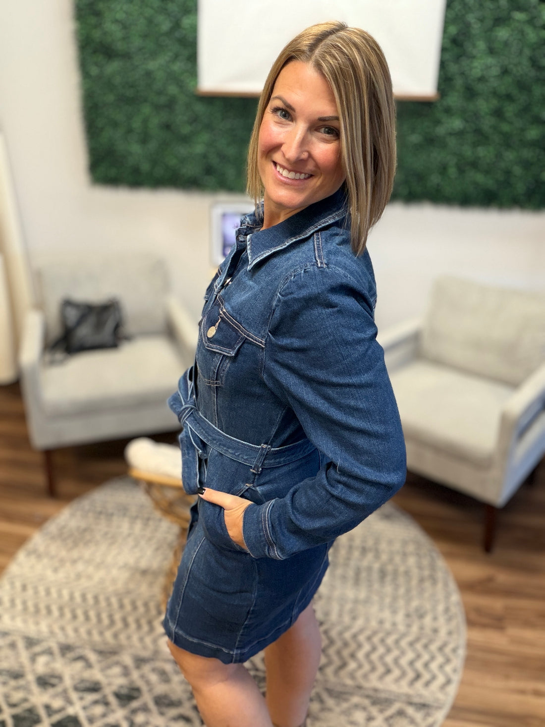 Puffed Sleeve Denim Dress