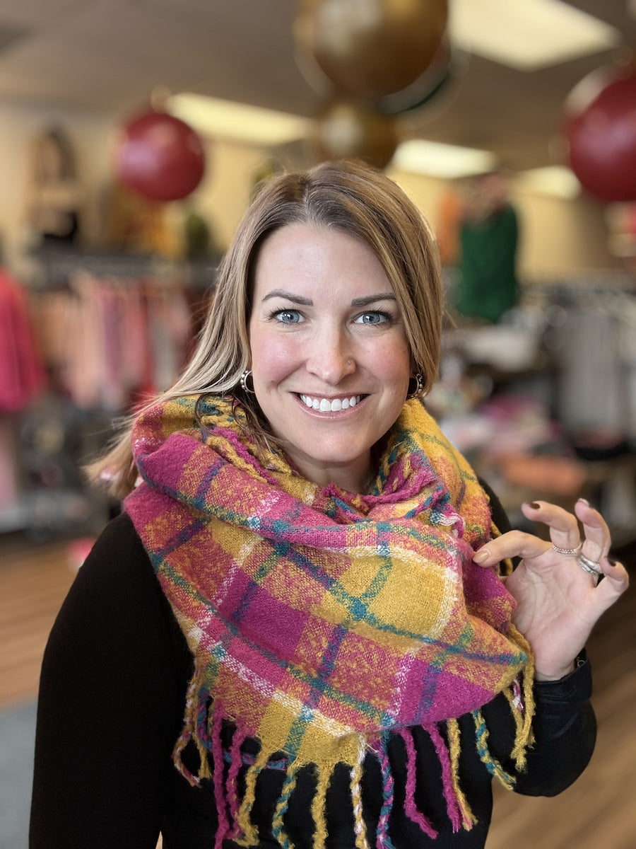 Classic Plaid Infinity Scarf with Tassel