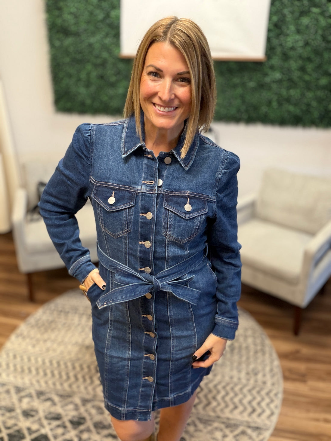 Puffed Sleeve Denim Dress