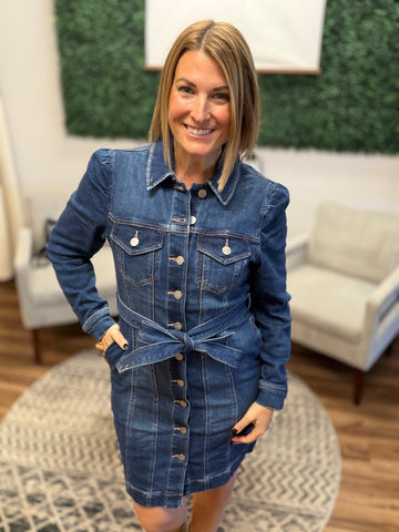 Puffed Sleeve Denim Dress