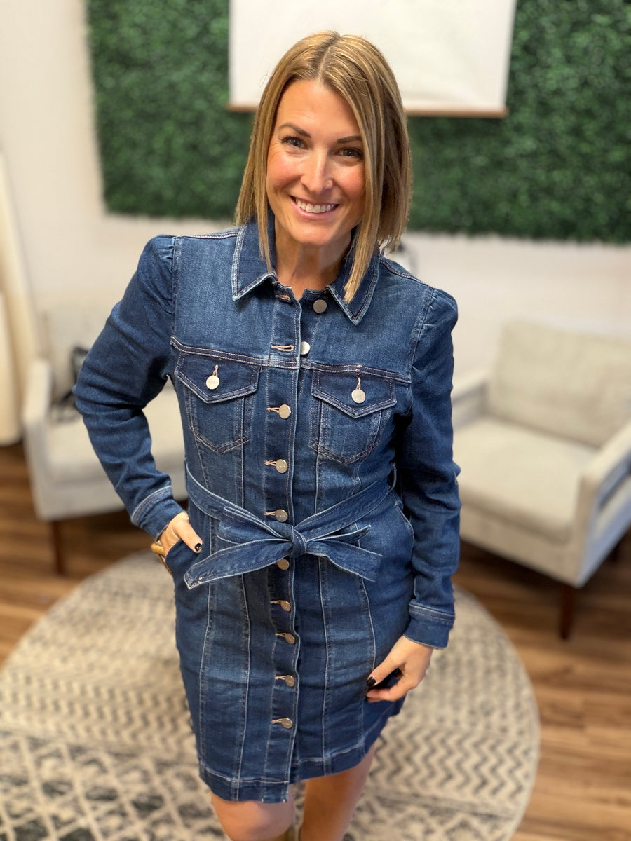 Puffed Sleeve Denim Dress