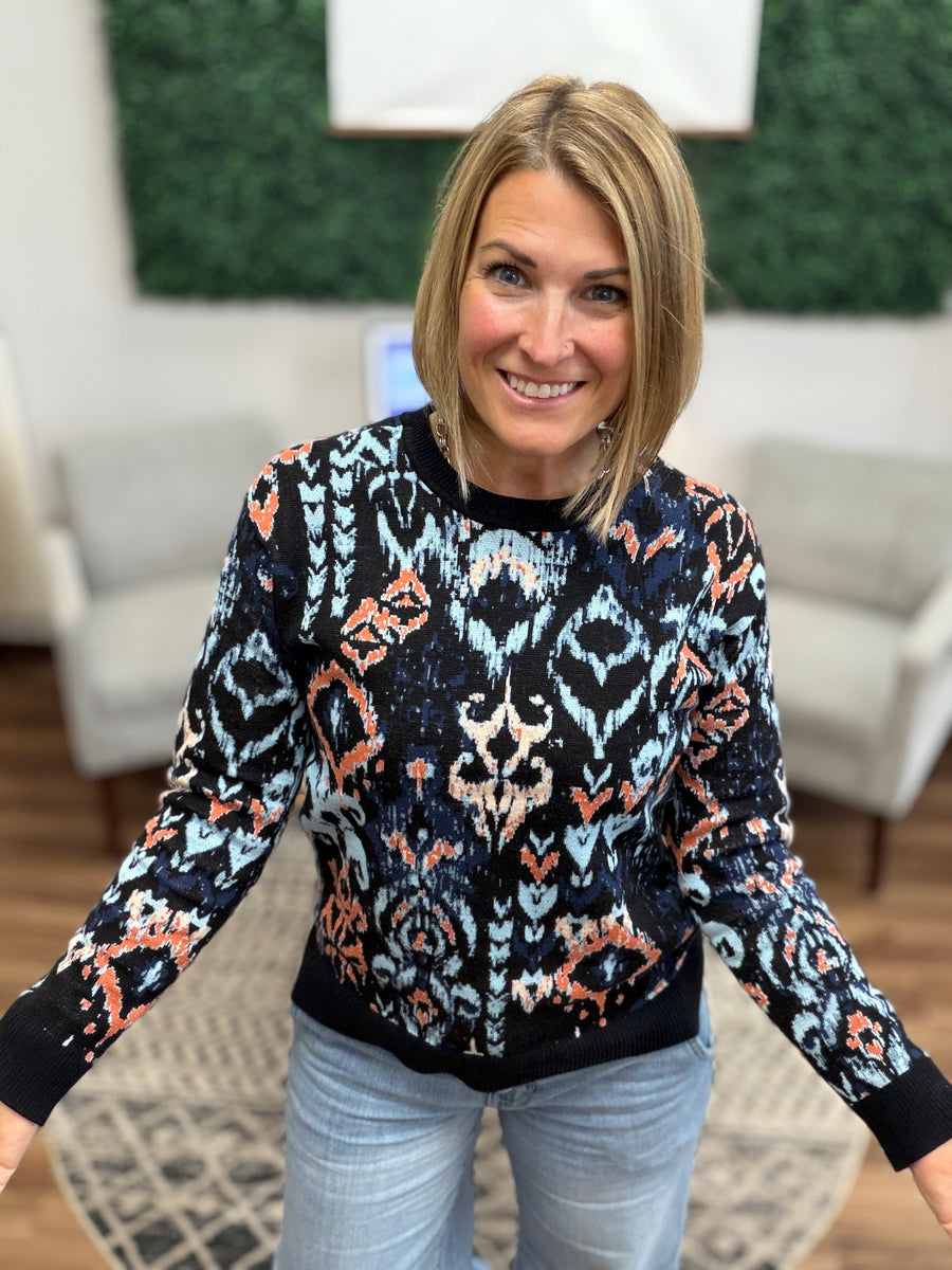 Liverpool: Long Sleeve Drop Shoulder Jacquard Sweater