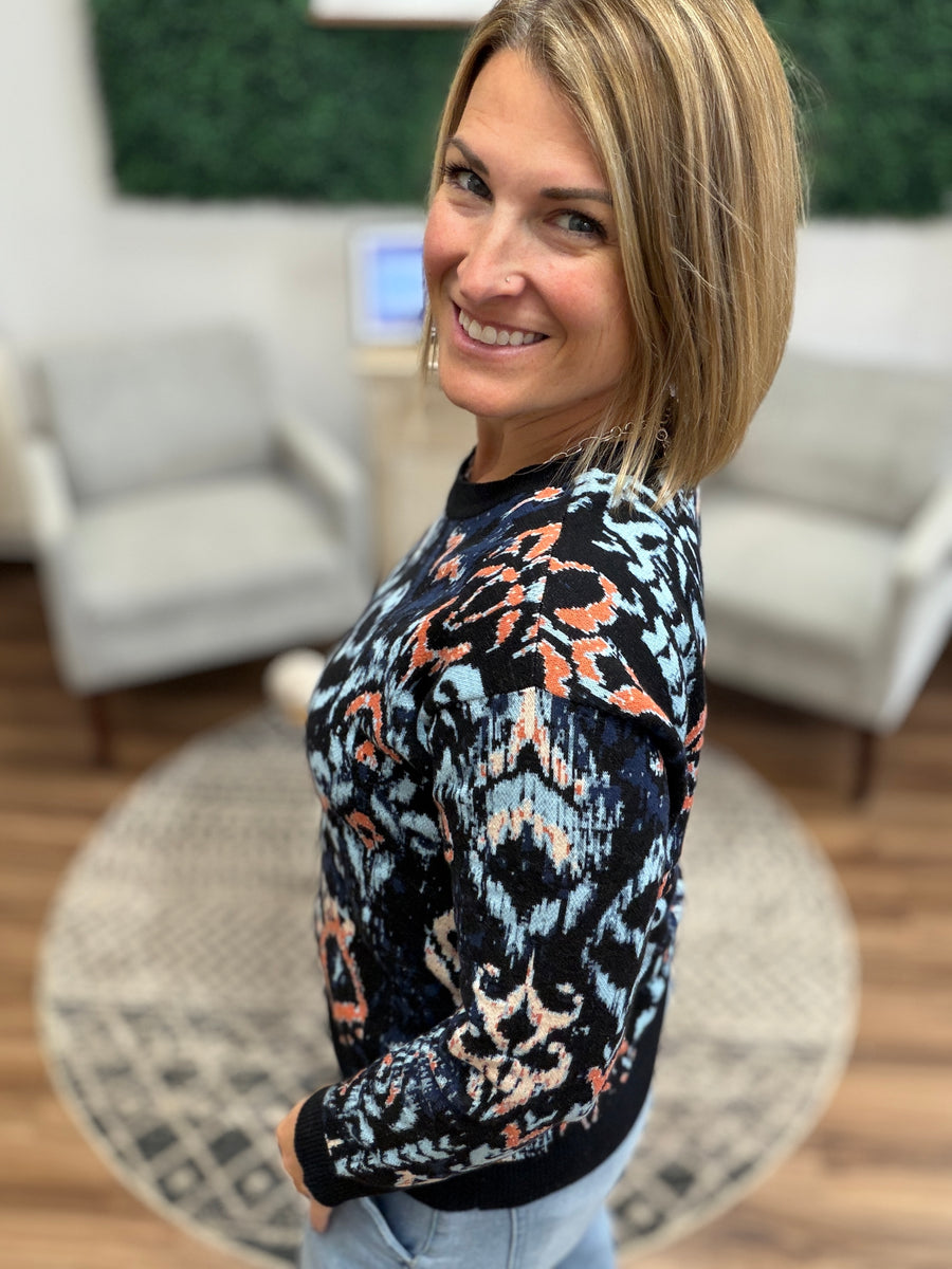 Liverpool: Long Sleeve Drop Shoulder Jacquard Sweater