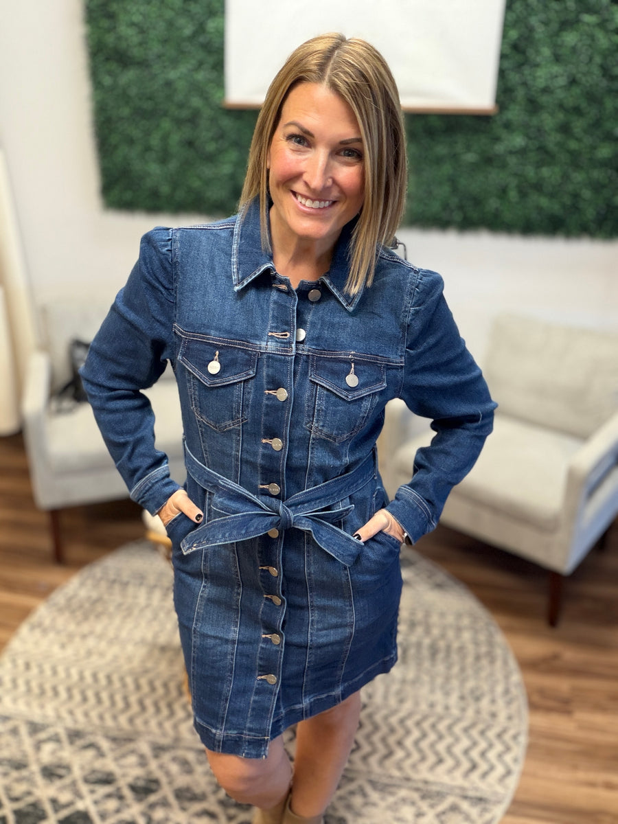 Puffed Sleeve Denim Dress