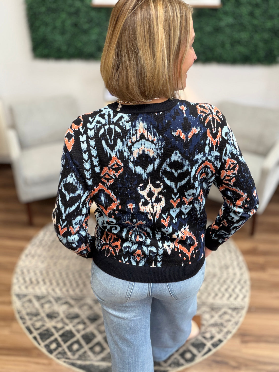 Liverpool: Long Sleeve Drop Shoulder Jacquard Sweater