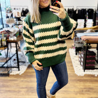 Striped Sweater with Balloon Sleeves - Green