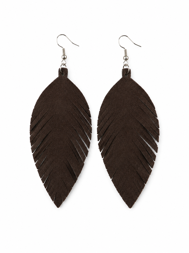 Genuine Leather Leaf Earrings
