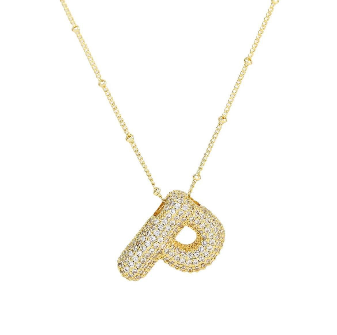 CZ Bubble Letter Inital Necklace (SPECIAL ORDER)