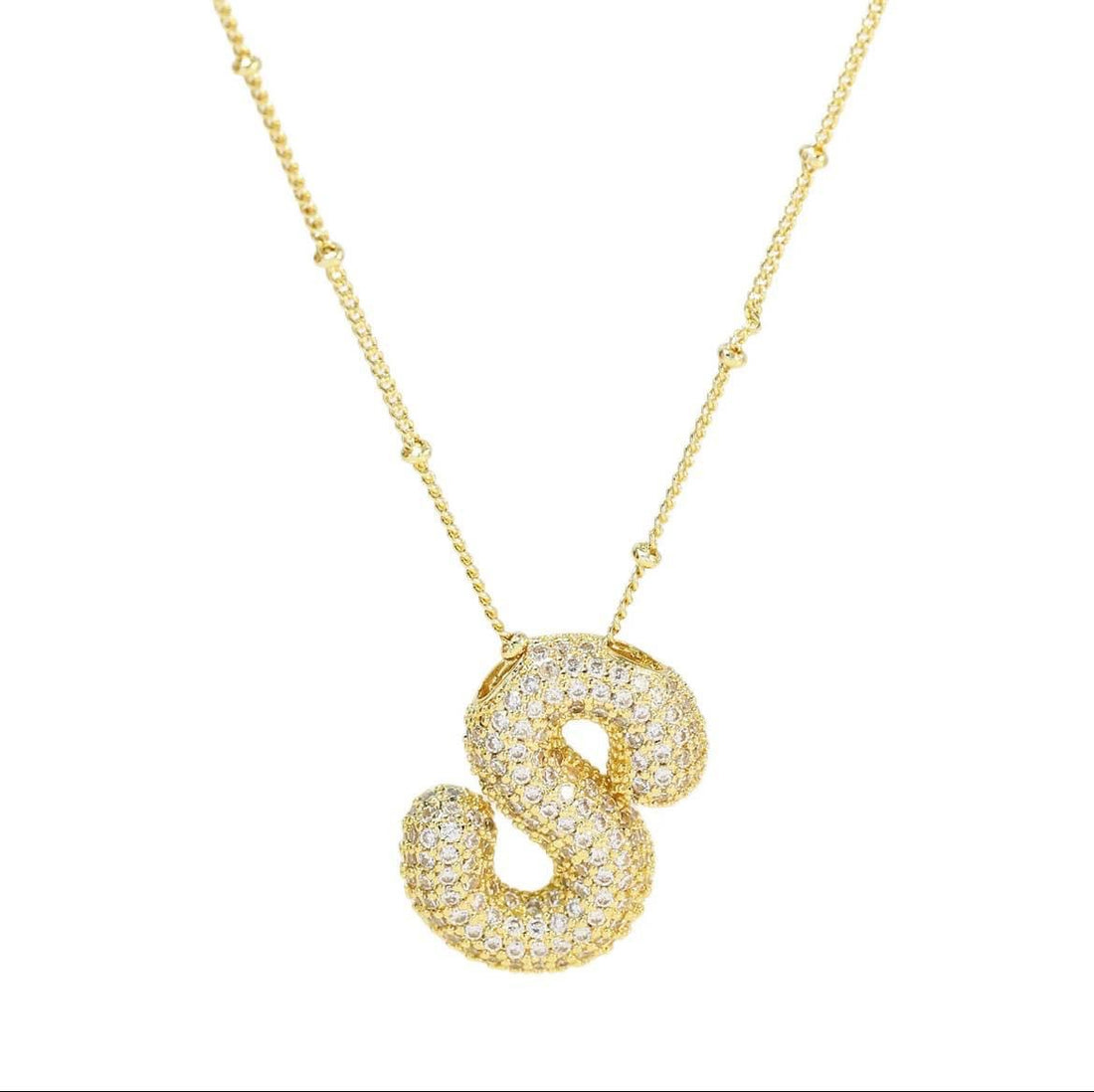 CZ Bubble Letter Inital Necklace (SPECIAL ORDER)