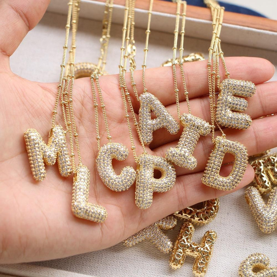 CZ Bubble Letter Inital Necklace (SPECIAL ORDER)