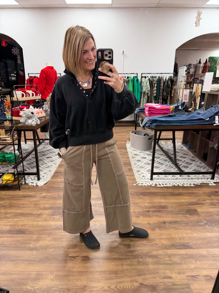 Washed Terry Wide Leg Pants