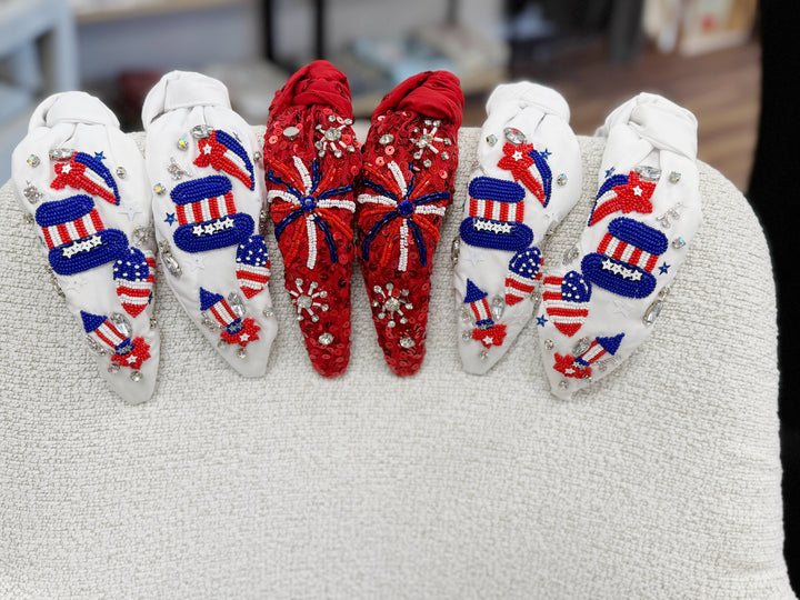 Americana Top Knot Seed Bead Headbands