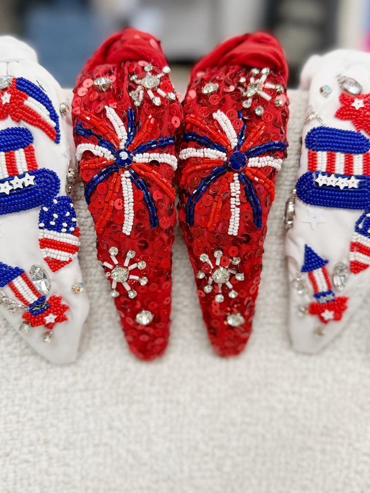 Americana Top Knot Seed Bead Headbands