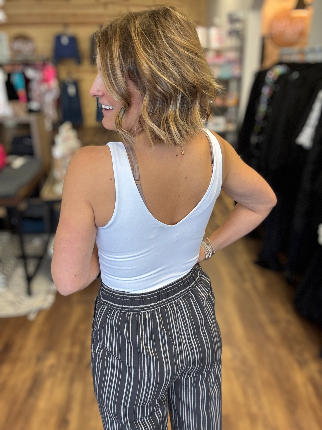 Essential V-Neck Tank Bodysuit - White