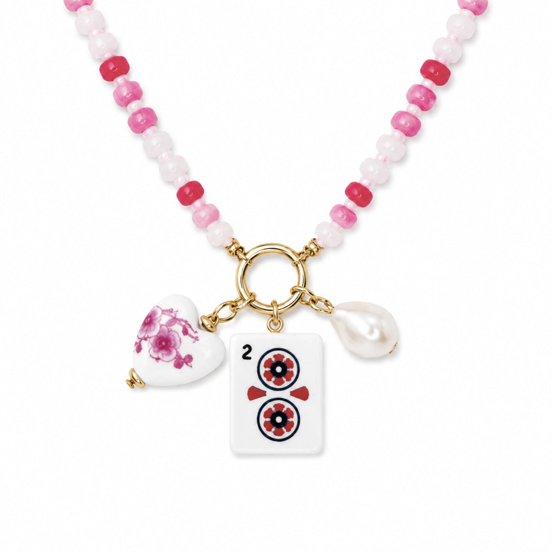 Mahjong Tile Charm Beaded Necklace