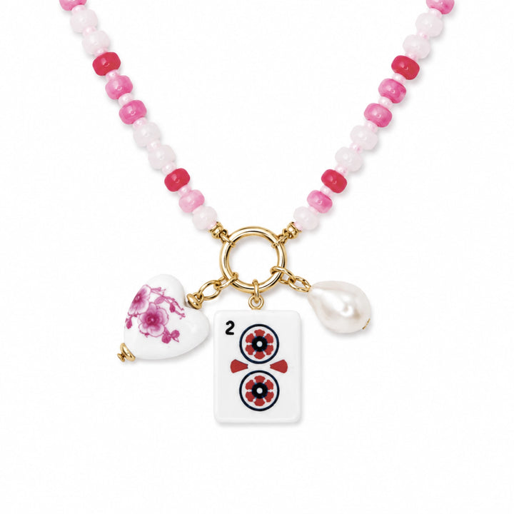 Mahjong Tile Charm Beaded Necklace