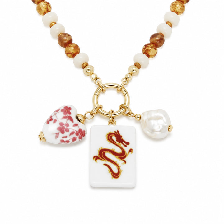 Mahjong Tile Charm Beaded Necklace