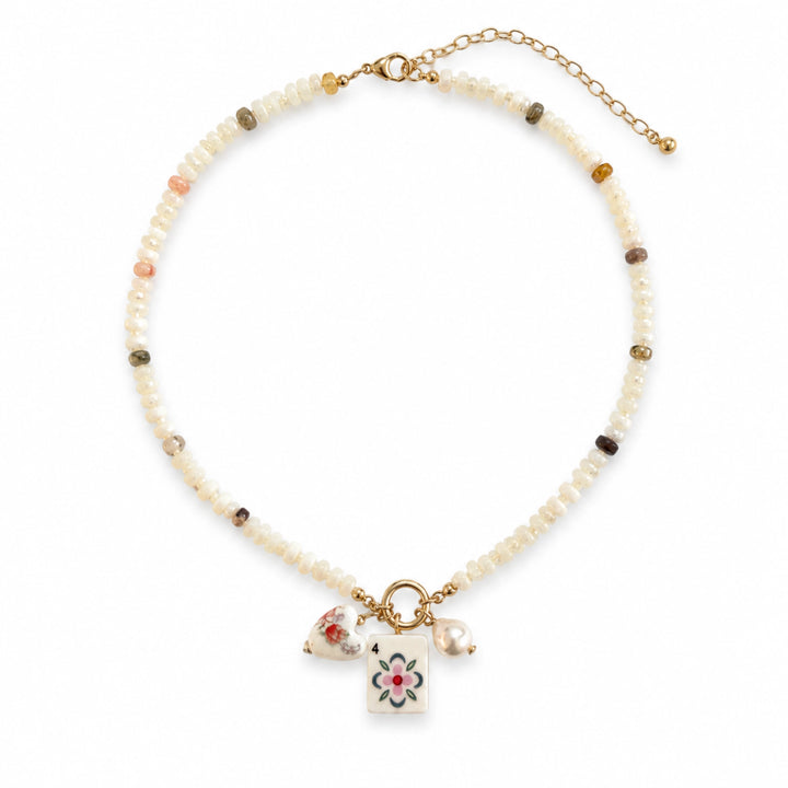 Mahjong Tile Charm Beaded Necklace