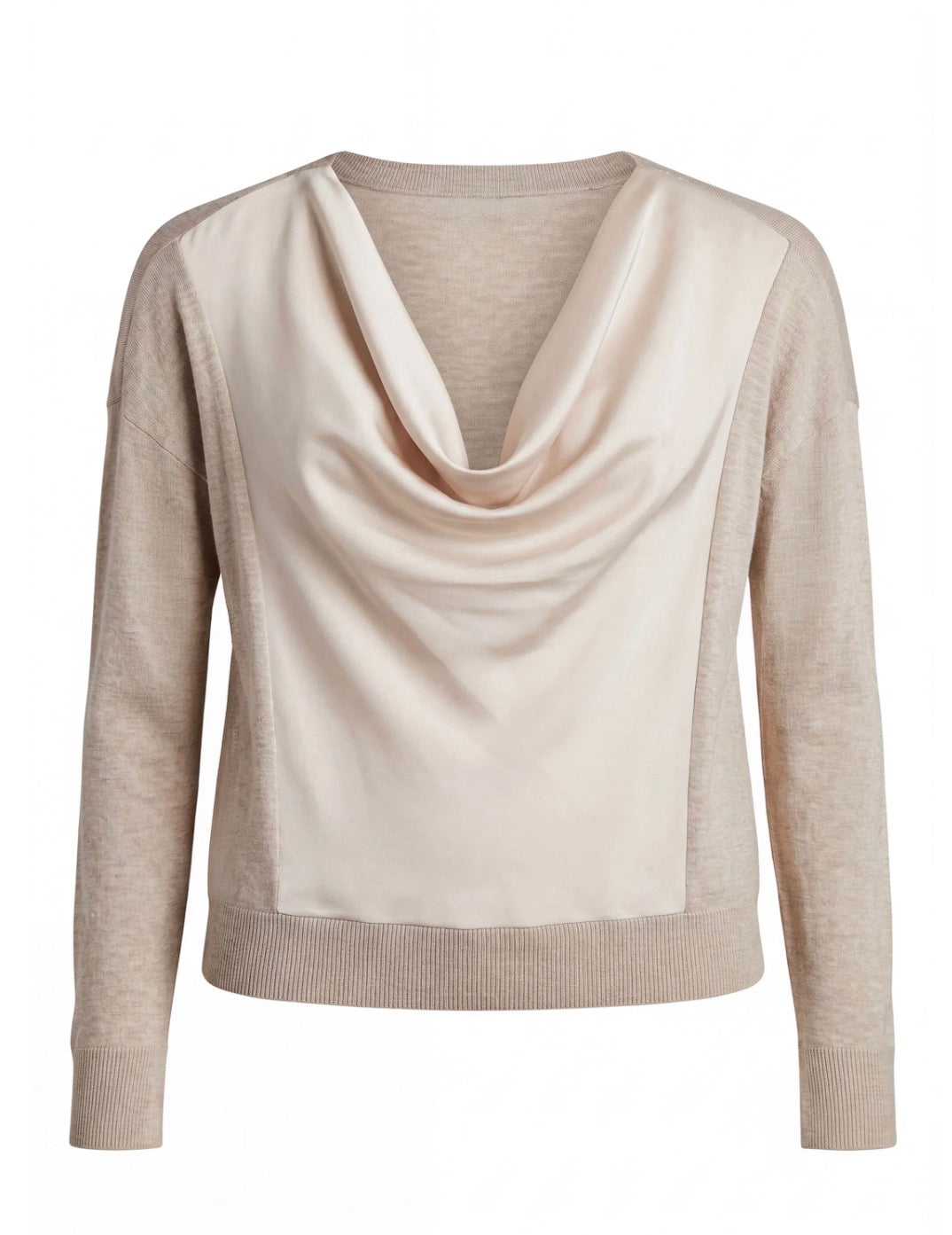 Liverpool - Draped Neck Mixed Media Sweater - Champagne