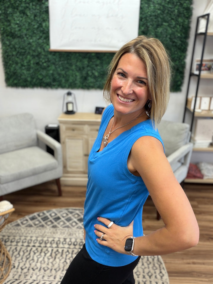 Luxe Air Ribbed V-Neck Tank - Blue