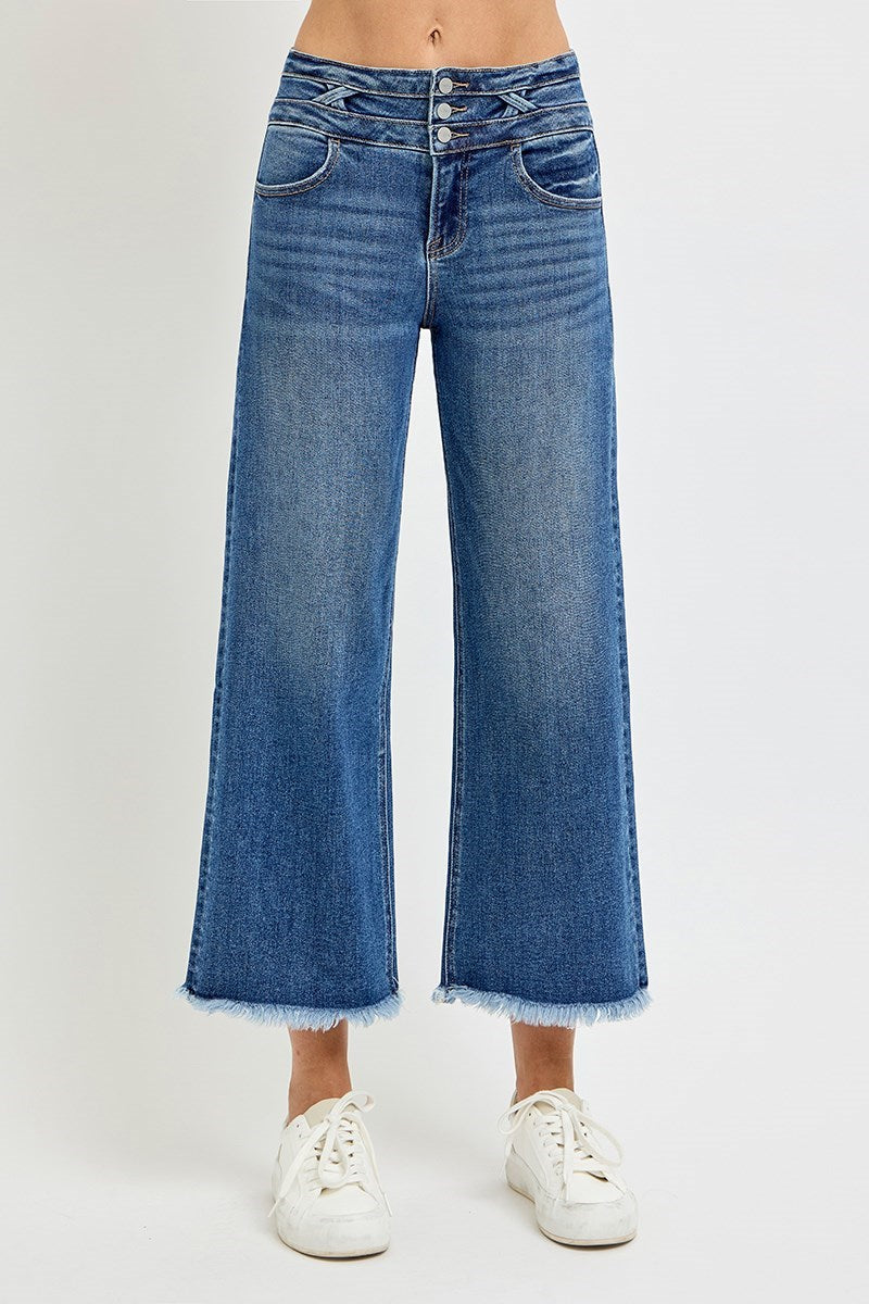 Risen - High Rise Double Band Crop Jean - Dark Wash