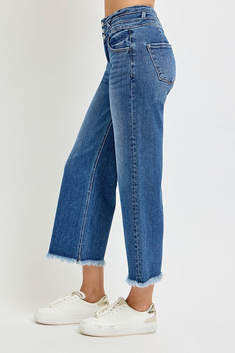 Risen - High Rise Double Band Crop Jean - Dark Wash