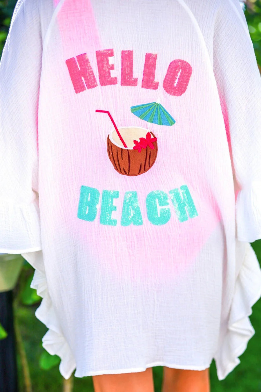 Hello Beach Sequin Embroidery Coverup