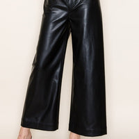 Cropped Faux Leather Pants - Black