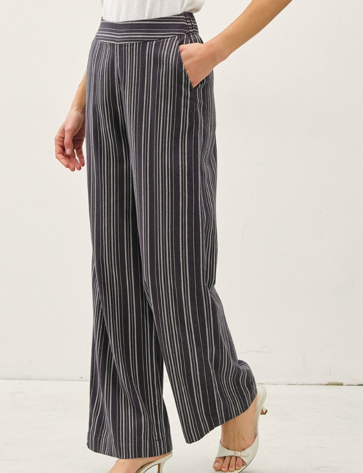 Striped Straight Leg Pants - Charcoal