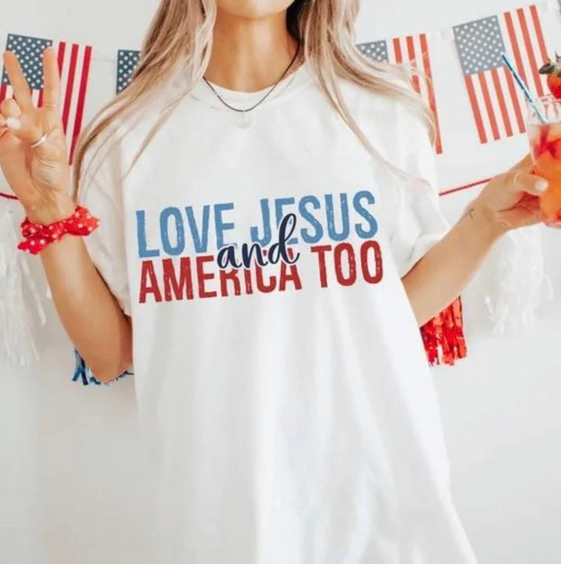 Americana Edit: Love Jesus and America Too Graphic Tee {Special Order}
