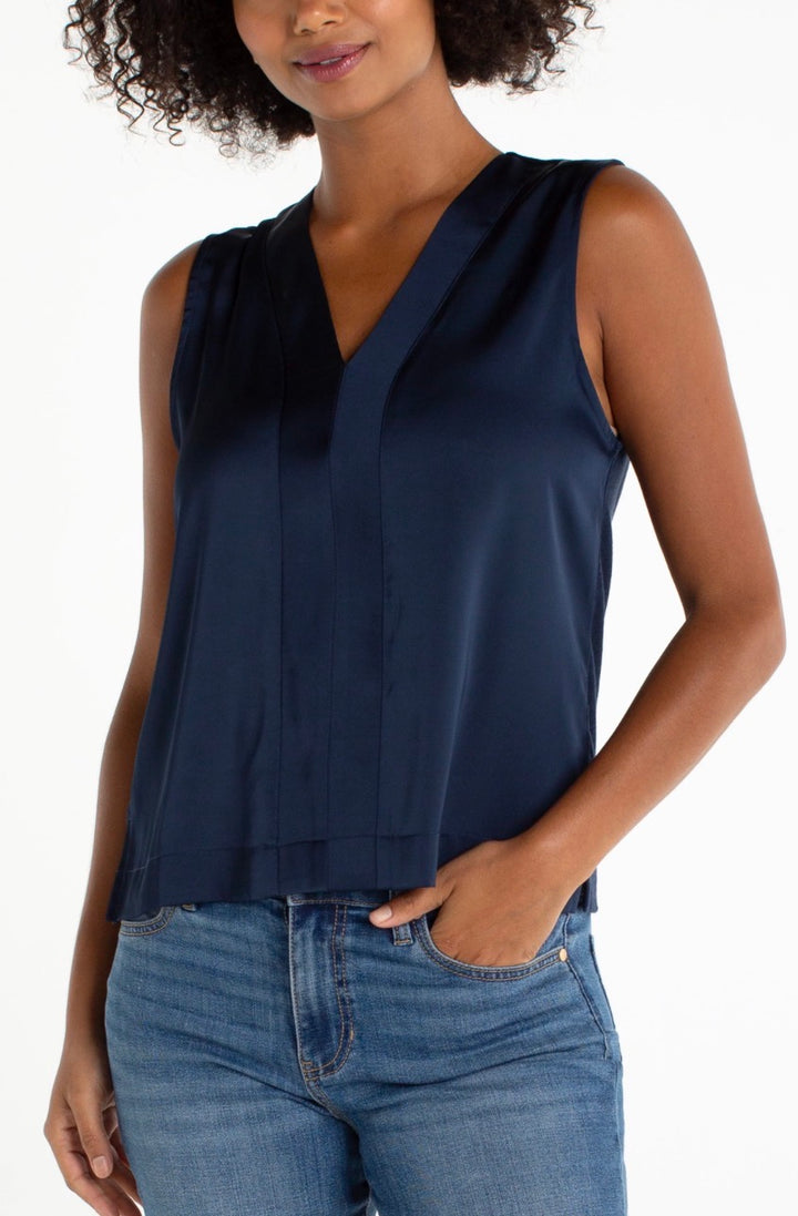 Liverpool - Sleeveless V-Neck Woven to Knit Top