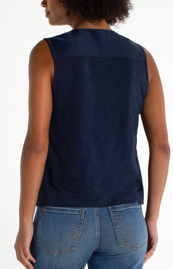 Liverpool - Sleeveless V-Neck Woven to Knit Top
