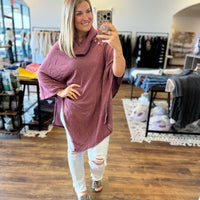 Madi - Asymmetrical Cowl Neck Poncho - Wine