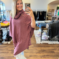 Madi - Asymmetrical Cowl Neck Poncho - Wine