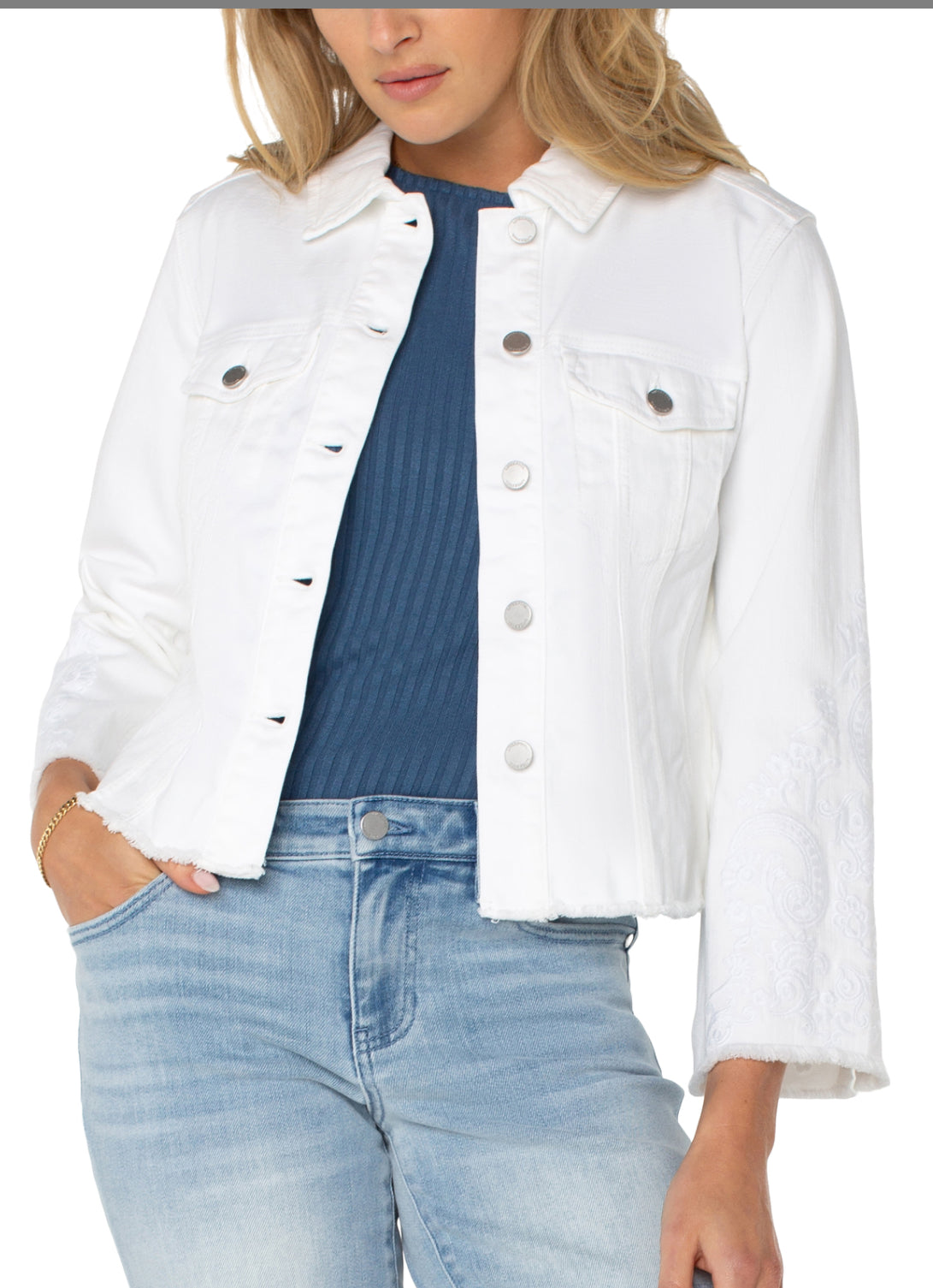 Liverpool - Jacket With Fray Hem & Paisley Embroidery