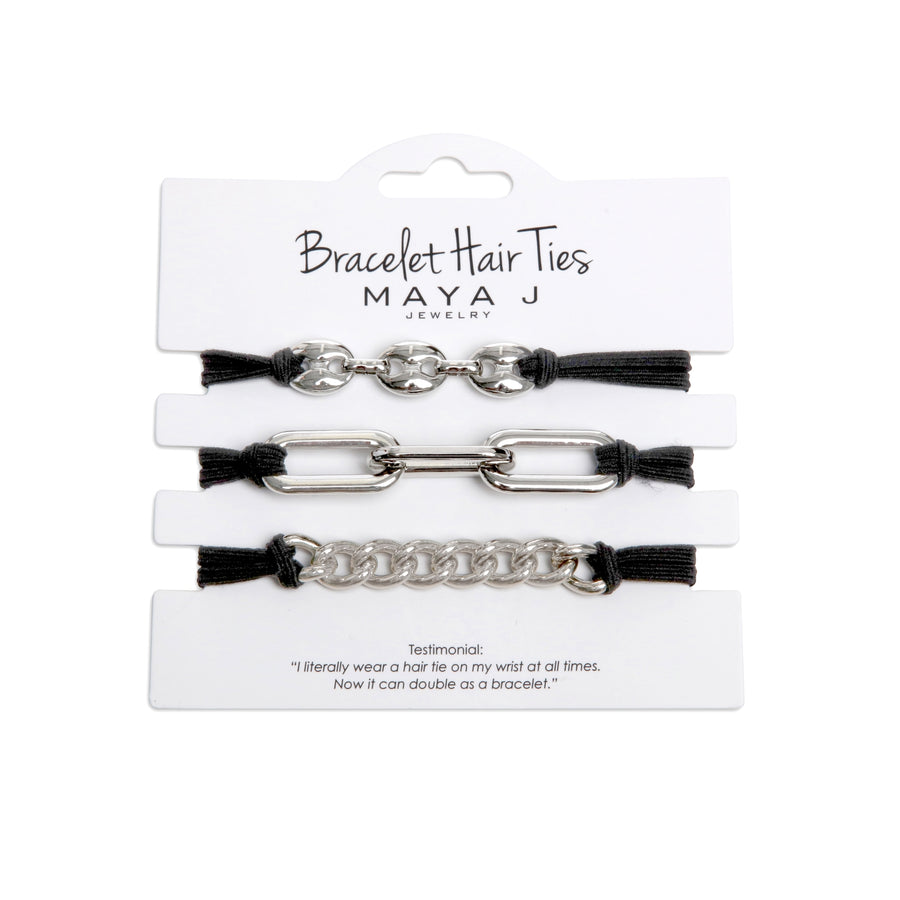 Bracelet Hair Ties: Black w/Silver