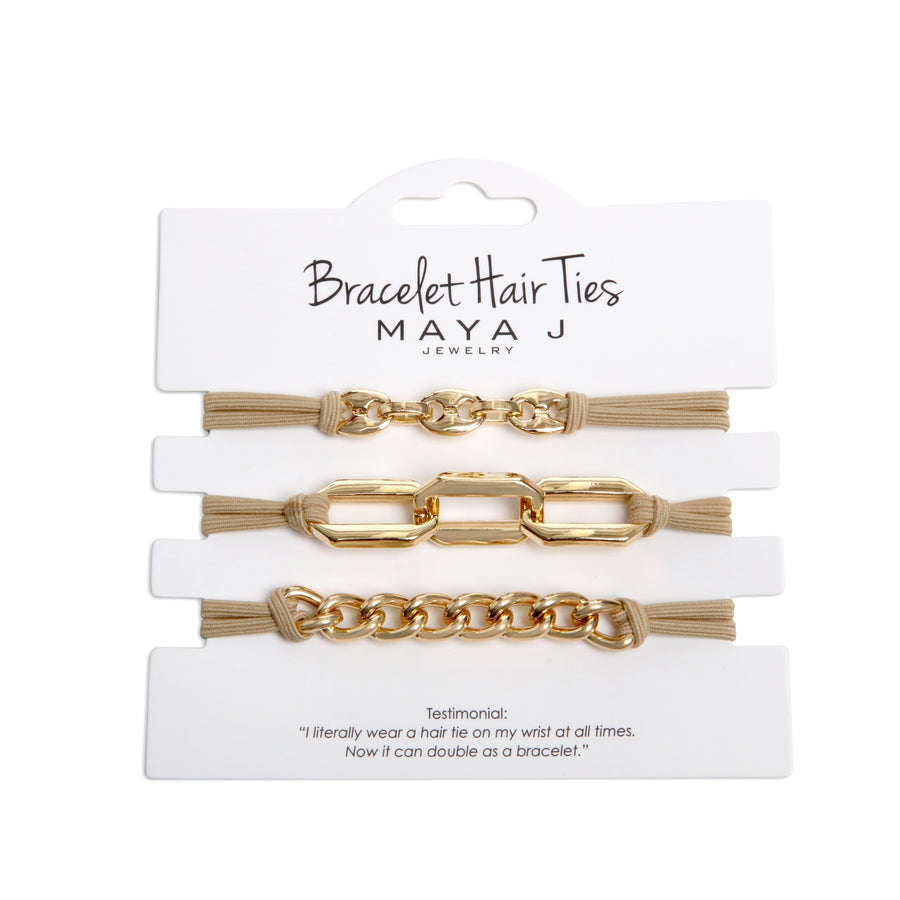 Bracelet Hair Ties: Tan w/Gold