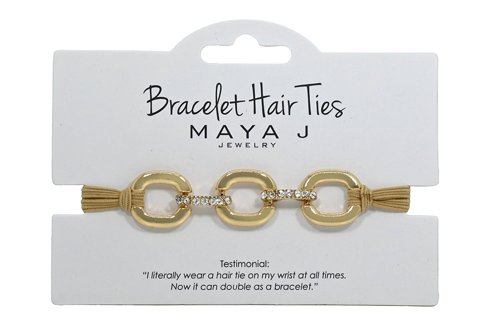 Bracelet Hair Ties: Tan with Gold & Crystal