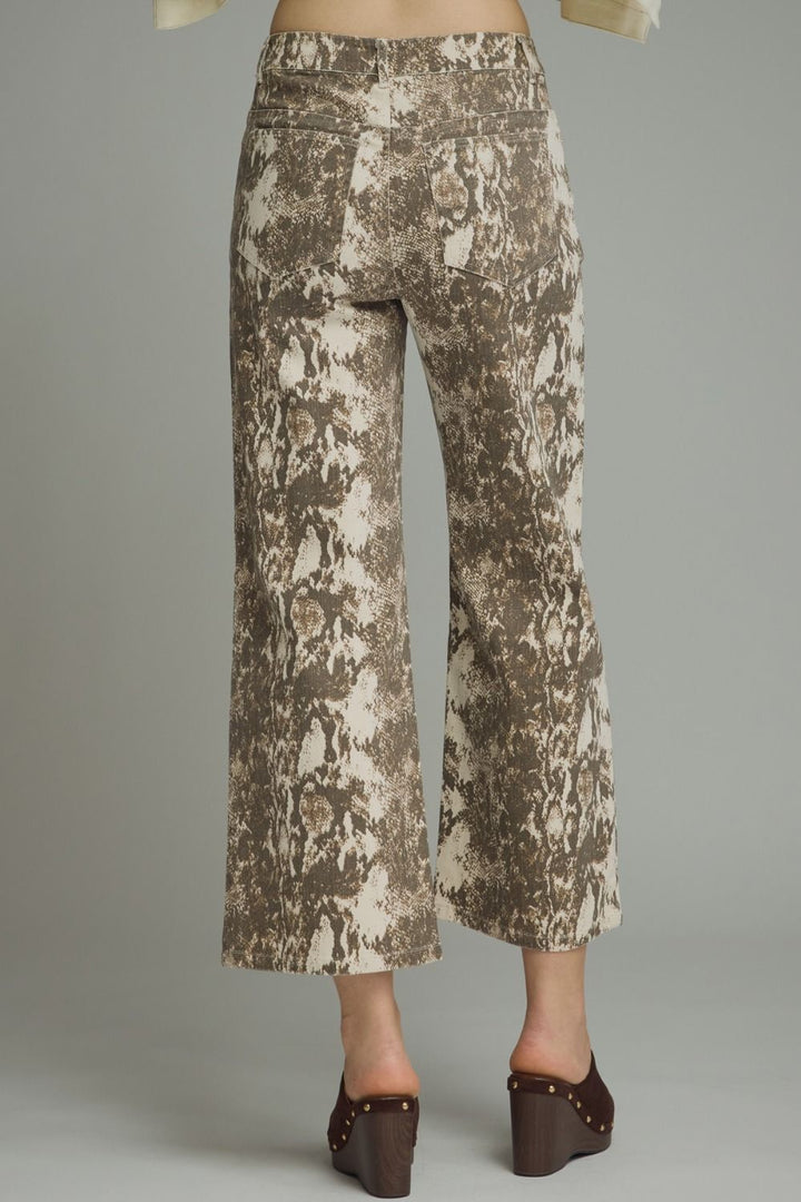 Snake Print Cropped Wide Leg Pants
